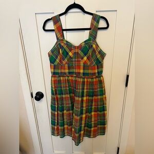 eShakti colorful plaid Sleeveless 100% Cotton Fit and Flare Midi Dress